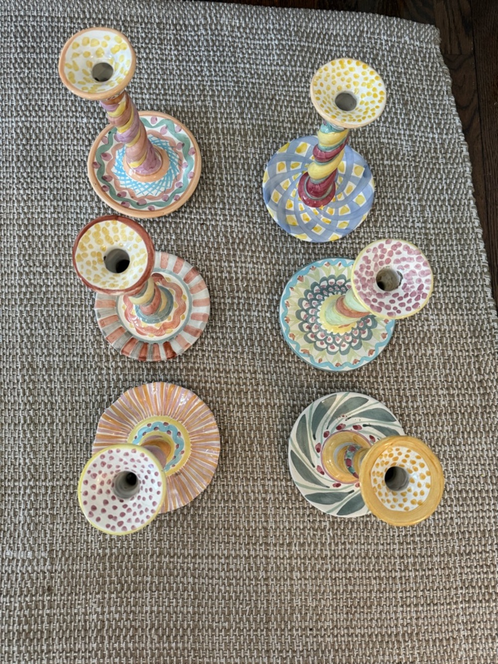 6 Vintage MacKenzie Childs Rare Victoria and Richard Hand-Painted Candle Holders - Picture 2 of 6